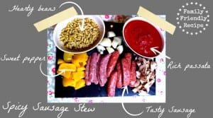 Ingredients for a spicy sausage stew recipe